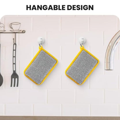 Reusable Washing Up Sponge,Multi-Purpose Absorbent Sponge,Dual-Sided Kitchen and Bathroom Cleaning Products,Bowl Dish Cleaning Pad Scrubber,Kitchen Dishwashing Cleaning Tool 5 Pcs - color: Yellow