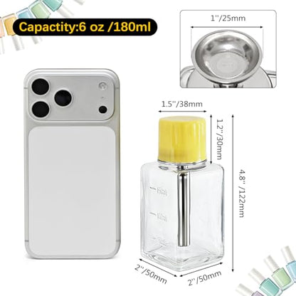 6oz / 180ml Glass Dispenser, Push Down Acetone Pump Alcohol Dispenser with Metal Cover, Nail Polish Remover Liquid Pump Square Bottle Hand Pumping Rubbing Press Container
