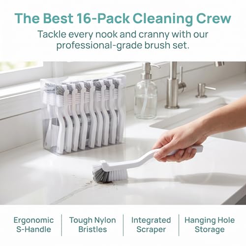 15 Pack Gap Cleaning Brush with Long Handle - Multi-Purpose Corner Scrubber for Bathroom Tile Grout, Kitchen Sink & Window Track, Non-Slip Grout Brush -Grey & White - size: 15Pack