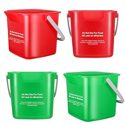 Yaomiao 4 Pcs Cleaning Bucket 3 Quart Small Sanitizing Square Bucket Detergent Pail with Measurements Spout and Handle for Home Commercial Use Restaurant Kitchen Office School (Red, Green) - color: Red, Green