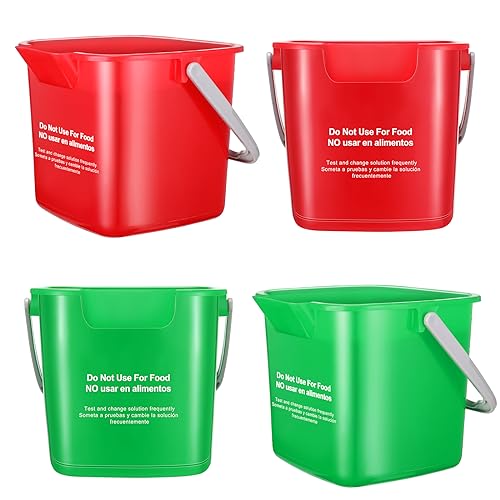 Yaomiao 4 Pcs Cleaning Bucket 3 Quart Small Sanitizing Square Bucket Detergent Pail with Measurements Spout and Handle for Home Commercial Use Restaurant Kitchen Office School (Red, Green) - color: Red, Green