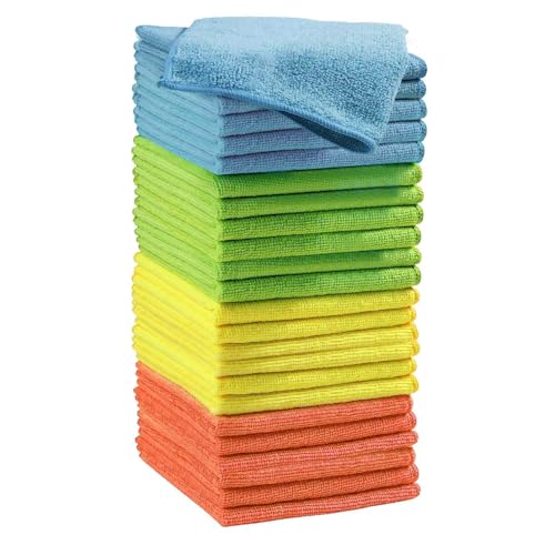 Microfiber Cleaning Cloths (24-Pack), 14" x 14", Ultra Absorbent, Lint-Free, Streak-Free, Reusable, Ideal for Car, Kitchen, Window, and Household Cleaning (Orange/Yellow/Green/Blue) - color: 24pcs/4colors