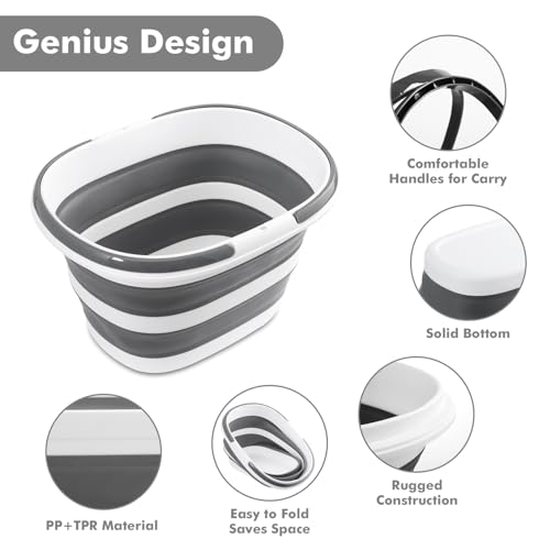 Collapsible Mop Bucket with Handles 4.2 Gallon Foldable Tub for Cleaning Large Silicone Pop Up Buckets Portable Collapse Camping Car Wash Basket for Space-Saving Storage - size: 4.2 Gallon - Bucket