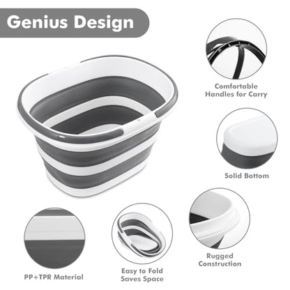 Collapsible Mop Bucket with Handles 7.4 Gallon Foldable Tub for Cleaning Large Silicone Pop Up Buckets Portable Collapse Camping Car Wash Basket for Space-Saving Storage - size: 7.4 Gallon - Bucket