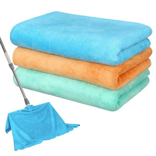 Newwiee 3 Pcs Extra Large Microfiber Cleaning Cloth 30" x 20" Washable Reusable Microfiber Towel Streak Free Lint Free Cloth for Cleaning Home Glass Office Window Bathrooms (Light Green,Blue,Orange) - color: Light Green, Blue, Orange