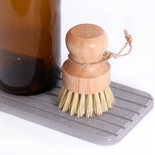 Diahom Bamboo Dish Brush Scrubber 3 Pack for Cleaning Pot Pans Hanging Rope Kitchen Dishwashing