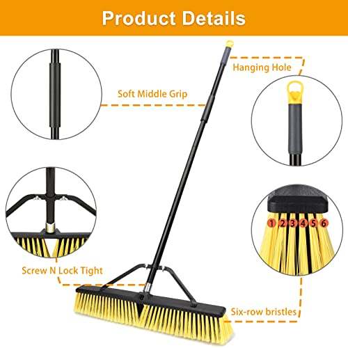 24 Inches Push Broom Outdoor Heavy Duty Broom with 63" Long Handle for Deck Driveway Garage Yard Patio Concrete Floor Cleaning Yellow - color: Yellow 24 Inches Heavy Duty