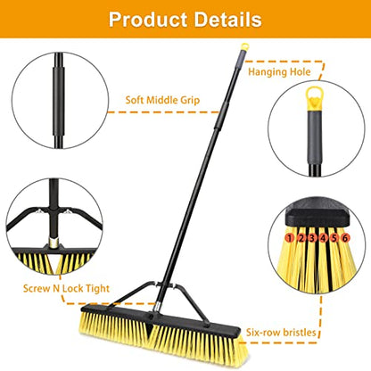 24 Inches Push Broom Outdoor Heavy Duty Broom with 63" Long Handle for Deck Driveway Garage Yard Patio Concrete Floor Cleaning Yellow - color: Yellow 24 Inches Heavy Duty