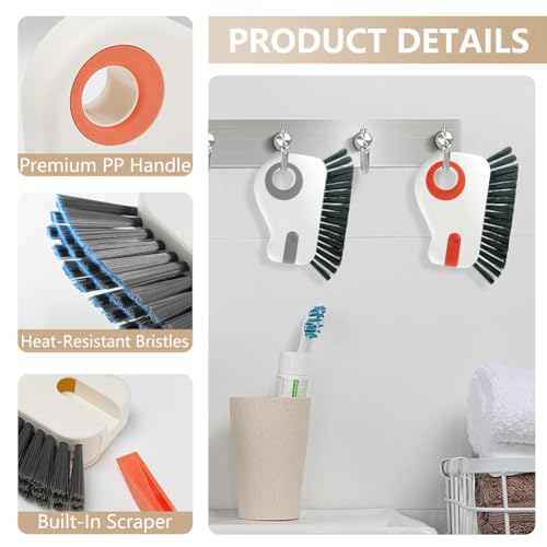 2 in 1 Groove Cleaning Brush, Window Track Cleaning Tools, Multifunction Window Track Cleaner with Hard Bristle and Hidden Scraper, Crevice Brush for Sliding Door Track, Window Seal, Sill (Gray) - color: Gray