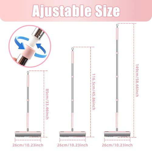 Floor Scrub Brush with Long Handle 58'’ Telescopic Handle 2 in 1 Scrape Brush, V-Shaped Corner Stiff Bristle Floor Scrubber with Squeegee for Cleaning Shower Bathroom Garage Kitchen Wall Tub Deck Tile