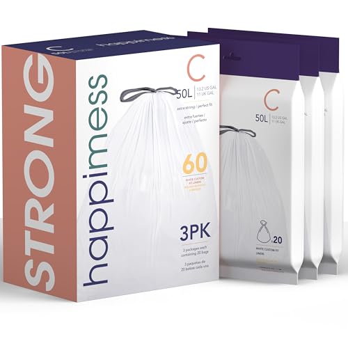happimess HPM3000C-WHITE 13.2 Gallon Kitchen Drawstring Trash Bags, Trash Can Liner, White, 60-Count, 3-Packs of 20 Liners - color: White, size: 60 Count (Pack of 1)