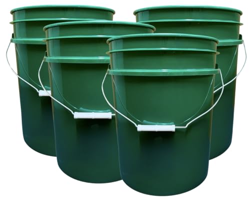 House Naturals 5 Gallon Premium HPDE Plastic Bucket - Made in USA Food Grade Storage Container, BPA Free All Purpose Pail (4, Dark Green) - color: Dark Green