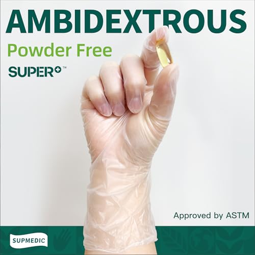Supmedic Vinyl Disposable Exam Gloves, Clear 4Mil Powder-Free Latex-Free Medical Food-Safe Cooking Cleaning Glove 100&1000 Ct - color: Medium (1000 Clear)