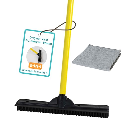 FURemover Pet Hair Removal Rubber Broom, 58" Telescopic Handle with Cloth - color: Furemover Original Broom With Cloth