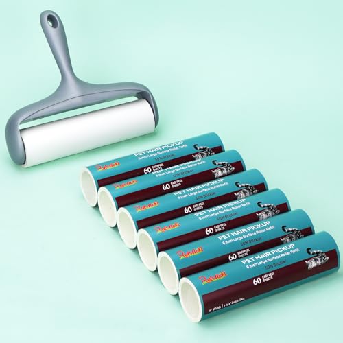8 inch Large Surface Roller Refill for Scotch-Brite Pet Hair Pickup Extra Sticky Large Lint Roller 60 Sheets per Refill 6 Pack 360 Easy-Tear Adhesive Sheets Total - size: 8 inch