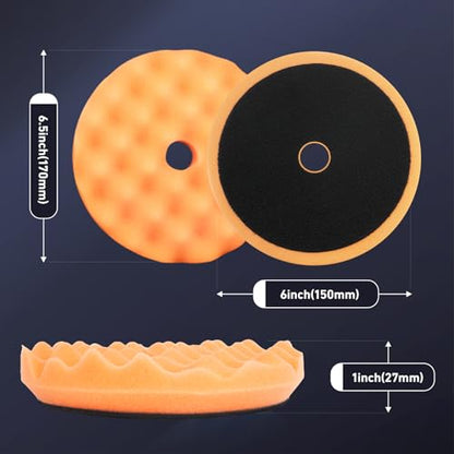Autolock 6" Buffing Polishing Pads, 7Pcs 6Inch (150mm) Waffle Foam Buffing Pad, Wool Pad Kit for 6 in Backing Plate, Car Polisher Boat Compounding, Polishing and Waxing - size: 6Inch 7Pcs