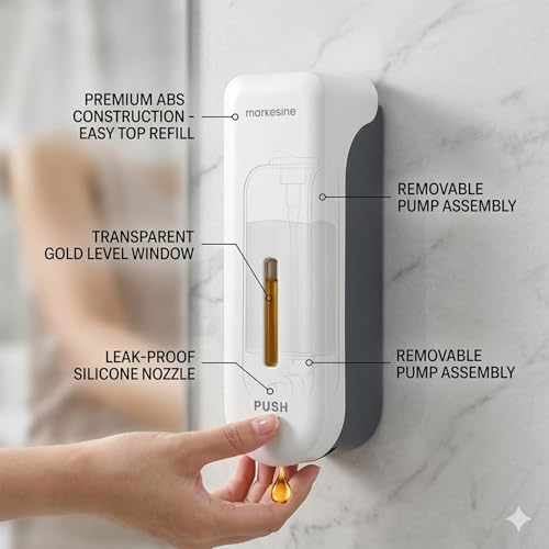 Shampoo and Conditioner Dispenser, Shower Soap Dispenser Wall-Mounted Soap Dispenser No Drill Refillable Shampoo Dispenser 300ML for Bathroom, Hotel, Shower Wall with Labels (White)