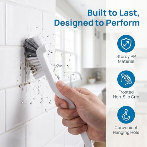 5 Pack Gap Cleaning Brush with Long Handle - Multi-Purpose Corner Scrubber for Bathroom Tile Grout, Kitchen Sink & Window Track, Non-Slip Grout Brush -Grey & White - size: 5Pack