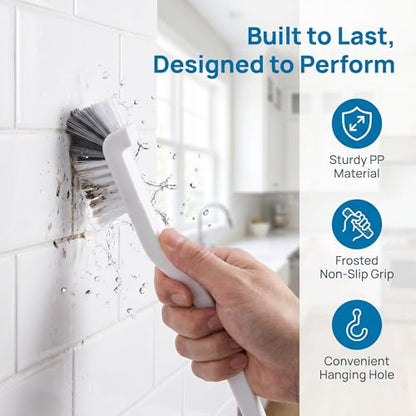 5 Pack Gap Cleaning Brush with Long Handle - Multi-Purpose Corner Scrubber for Bathroom Tile Grout, Kitchen Sink & Window Track, Non-Slip Grout Brush -Grey & White - size: 5Pack