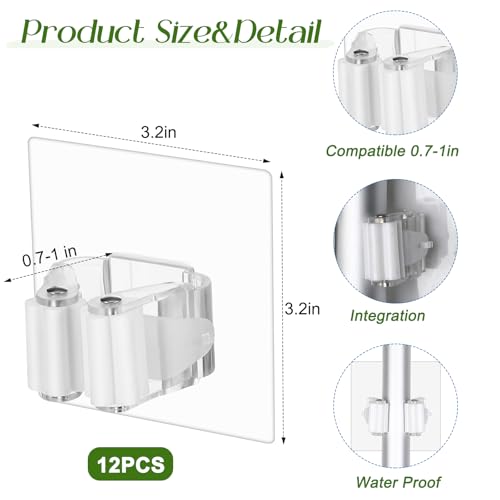 Teenyyou 36 Pcs White Wall Hook Set,Include 24pcs Hanging Hook,12pcs Broom and Mop Holder Wall Mounted for Bathroom,Kitchen,Office,Outdoor and Indoor Tool Organizer
