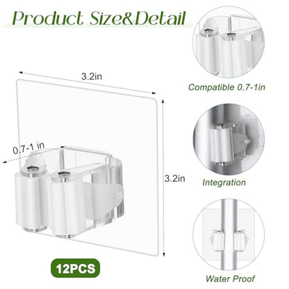 Teenyyou 36 Pcs White Wall Hook Set,Include 24pcs Hanging Hook,12pcs Broom and Mop Holder Wall Mounted for Bathroom,Kitchen,Office,Outdoor and Indoor Tool Organizer