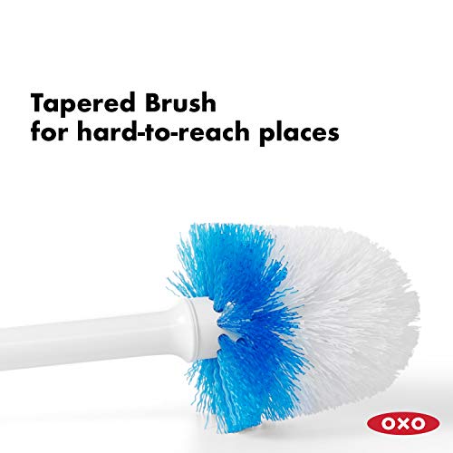 OXO Good Grips Compact Toilet Brush & Canister, Toilet Bowl Brush and Holder with Automatic Canister Door, Bathroom and Small Spaces Cleaning Supplies Essential (Pack of 6) - color: White, size: 1 Count (Pack of 6)