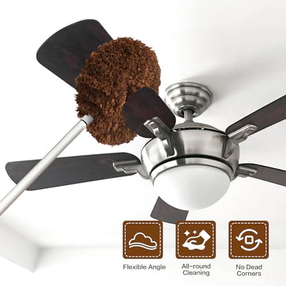 Ceiling Fan Cleaner Duster Reusable Microfiber Ceiling Fan Blade Cleaner Removable Duster with Extension Pole Adjusts 13 to 49.7 Inch for Cleaning Walls Bookshelves Furniture Door Window Top (Brown) - color: Brown