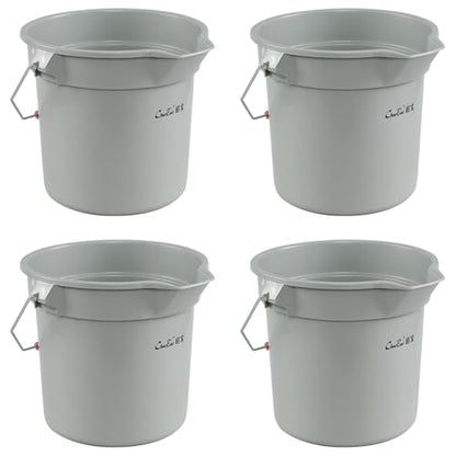 Begale 4-Pack 3.5 Gallon Plastic Round Car Wash Bucket with Handle, Gray | 14 Quart Commercial Cleaning Pail, Pour Spout, Quart Measurement Marks, Comfort Handle, Perfect For Commercial Cleaning Tasks