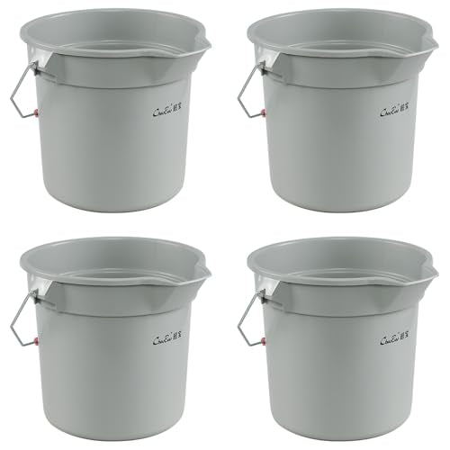 Begale 4-Pack 3.5 Gallon Plastic Round Car Wash Bucket with Handle, Gray | 14 Quart Commercial Cleaning Pail, Pour Spout, Quart Measurement Marks, Comfort Handle, Perfect For Commercial Cleaning Tasks
