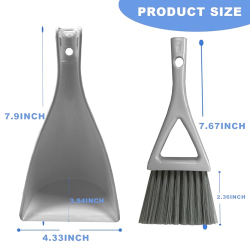 Dust Pan Broom Brush Dustpan -Mini Broom and Dustpan Combo Set, Handheld Sweeper Cleaning for Tables, Keyboards, Guinea Pig Cage, and Cat Litter, etc. (Grey) - color: Gray