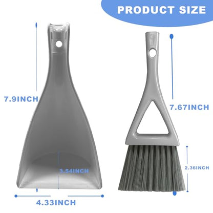 Dust Pan Broom Brush Dustpan -Mini Broom and Dustpan Combo Set, Handheld Sweeper Cleaning for Tables, Keyboards, Guinea Pig Cage, and Cat Litter, etc. (Grey) - color: Gray