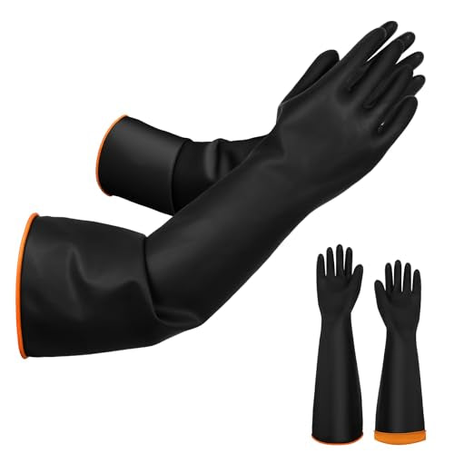 AUAUY 14"/18" Chemical Resistant Gloves, Reusable Heavy-Duty Rubber Gloves, Non-Slip Large Rubber Gloves, 1 Pair - size: 22"