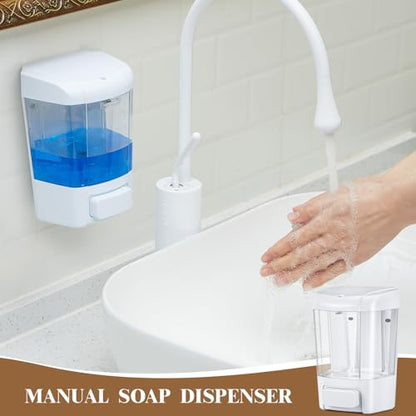 Hushee 2 Pcs Commercial Soap Dispenser Hand Wall Mounted Bathroom 27oz/800ml Manual Soap Dispenser Liquid Containers with Pump White Shower Plastic Wash Wall Containers Shampoo Gel for Kitchen Hotel - color: White, size: ['27 fl oz']