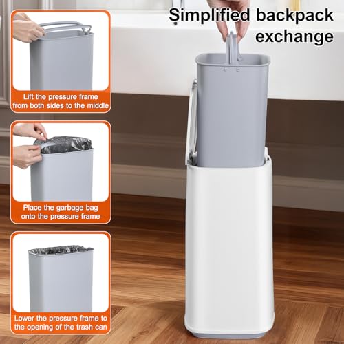 Small Bathroom Trash Can with Lid, Disposable Toilet Brush with 12 Refills, Toilet Bowl Cleaning Wand Set-2 Gallon Silm Garbage can and Toilet Brush Holder for Bathroom, Toilet, RV(White)