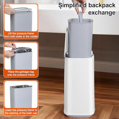 Small Bathroom Trash Can with Lid, Disposable Toilet Brush with 12 Refills, Toilet Bowl Cleaning Wand Set-2 Gallon Silm Garbage can and Toilet Brush Holder for Bathroom, Toilet, RV(White)