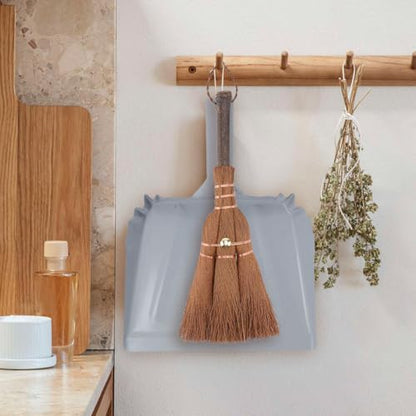 Small Metal Dust Pan and Brush for Fireplace, Garage, Shop, 9" Wide | Heavy duty dustpan for outdoor indoor camping rv, Natural soft hand broom for bench counter woodworking woodstove anti-static - style: Metal Dustpan