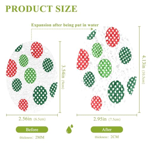 Polka Dots in Red Green Dish Scrub Sponges Kitchen Non Scratch Reusable Compressed Cellulose Sponge Hanging for Household Cleaning Washing Dishes Pots and Pans 3 Pack - color: Pattern4