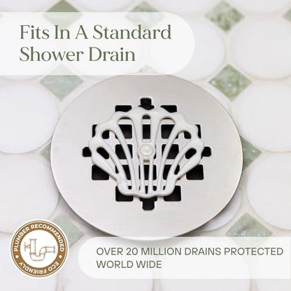DrainWig Shower Drain Hair Catcher – Disposable Bathroom Hair Trap, Easy to Install in Shower Drain Cover, Helps Prevent Clogs – As Seen on Shark Tank - Bathroom Accessories - Shell (4-Pack) - color: White Ocean, size: 4 Count