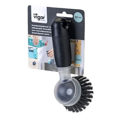 Vigar Rengo Dish Brush with Soap Dispenser - Dish Scrubber with Handle, Kitchen Scrub Brush for Dishes, Sink Cleaning Brush, Soap Dispensing Dish Wand with Nylon Bristles, Non Scratch - Black - color: Black