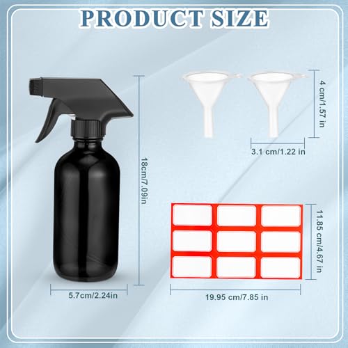 Norme 24 Pcs Glass Spray Bottles with Funnels and Labels 8 oz Refillable Cosmetic Empty Spray Containers with Trigger Squirt Containers for Essential Oil Cleaning Solutions(Black) - color: Black