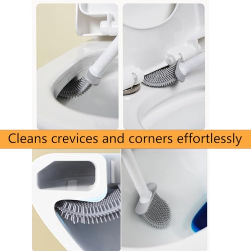 Silicone Toilet Brush Set, Rv Toilet Cleaner Brush, Wall Mounted Holder, Anti-Drip Design, Flexible Bristles for Easy Cleaning, Suitable for Various Usage scenarios (Green) - color: Green