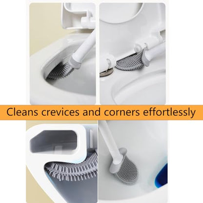 Silicone Toilet Brush Set, Rv Toilet Cleaner Brush, Wall Mounted Holder, Anti-Drip Design, Flexible Bristles for Easy Cleaning, Suitable for Various Usage scenarios (White) - color: White