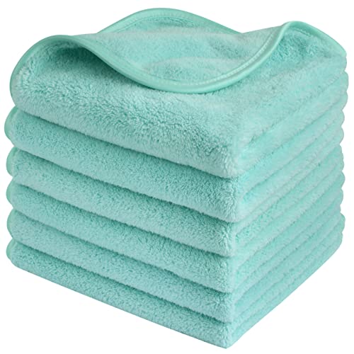 SINLAND Absorbent Coral Velvet Washcloth Ultra Soft Microfiber Face Towels 12 x 12 inch Multi-Purpose Face Cloths for Household and Sport - color: Light Bluex6, size: 12x12 Inch