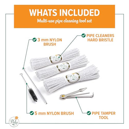 Pipe Cleaners Tool Set | 132 Hard Bristle Pipe Cleaners Bulk, 2 Nylon Bristle Brush, Tamper Tool | Nylon Bristles for Extra Scrub | Absorbent Cotton | Pipe Cleaners for Cleaning | Chenille Stems - size: Hard Bristle Pipe Cleaners Tool Set