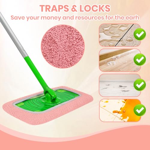6 Pack Reusable Microfiber Mop Pads - Compatible with Sweeper, Reusable Mop Pads, Washable Dry Cloths & Wet Pads Refill for Hardwood Laminate Tile Floor Cleaning (6, Pink, M) - color: Pink
