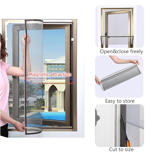 Magnetic Window Screen DIY Adjustable Window Mesh Screen Replacement Window Net Fits up to 57"x 35" White Frames with Fiberglass Mesh - size: 57"X 35"