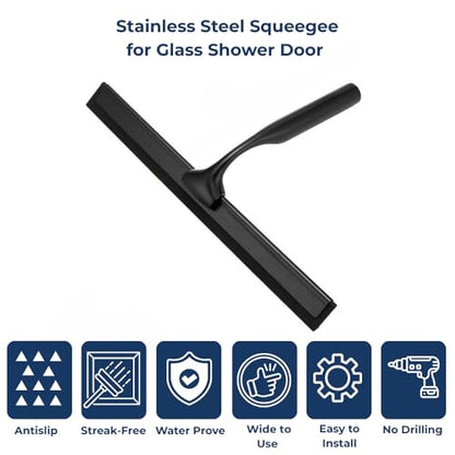 Stainless Steel Shower Squeegee for Shower Glass Door with Adhesive Hook, Bathroom Cleaner Tool, Bathroom Household Window Mirror Squeegee for Glass Doors, Cleaning Tile Wall, Car, 10 inch