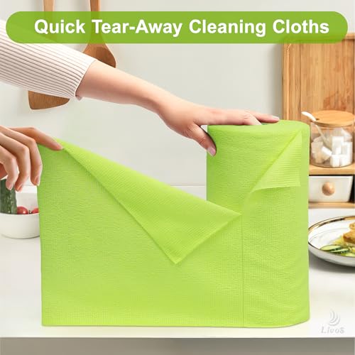 LIVOS Microfiber Cleaning Cloth Roll - 100 Pack, Reusable Paper Towels, Microfiber Towels for Car, Super Absorbent Cleaning Rags for House,Kitchen,Window-Green, 11.5"x11.5"|Lightweight, Quickly Dry - color: Green