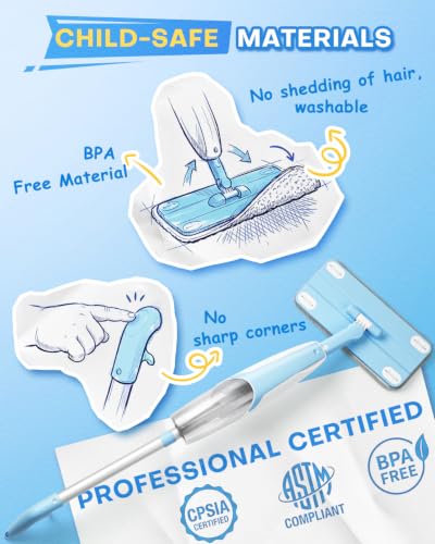 Kids Spray Mop, Blue Toddler Cleaning Set with Refillable Water Spray Tank, Lightweight Pretend Play Mop Toy for Boys Girls, Montessori Housekeeping Toy Gift - size: Blue, style: Spray Mop