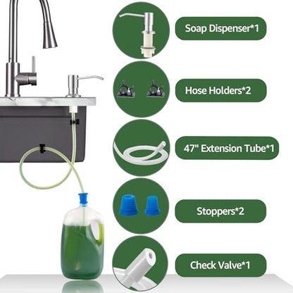 Dish Soap Dispenser for Kitchen Sink, Built in Sink Soap Dispenser Chrome, Countertop Soap Dispenser Stainless Steel Pump with 47" Extension Tube kit, No Need to Fill Little Bottle Again - color: Chrome
